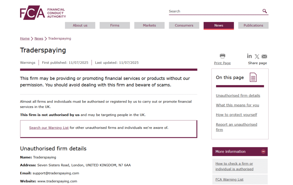 Traderspaying-FCA-Warning