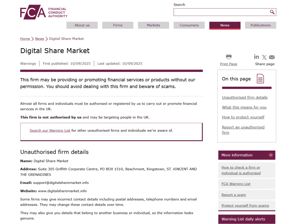 Digital-Share-Market-FCA-Warning