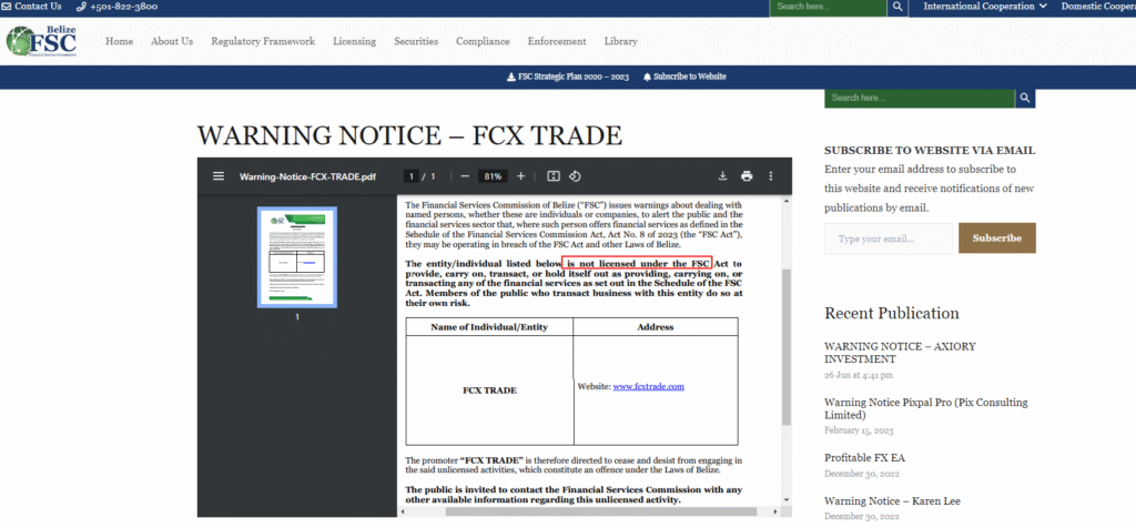 FCX Warning