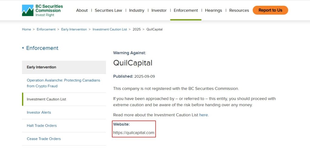 QuilCapital-BCSC-Warning
