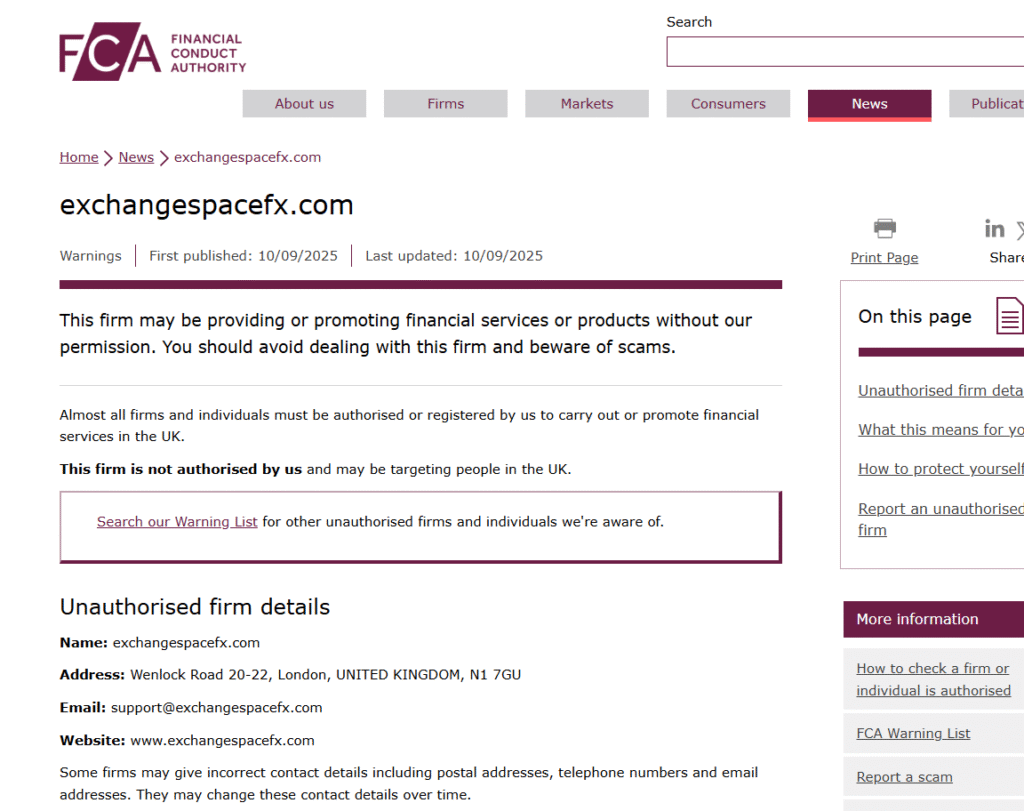 exchangespacefx-com-FCA-Warning